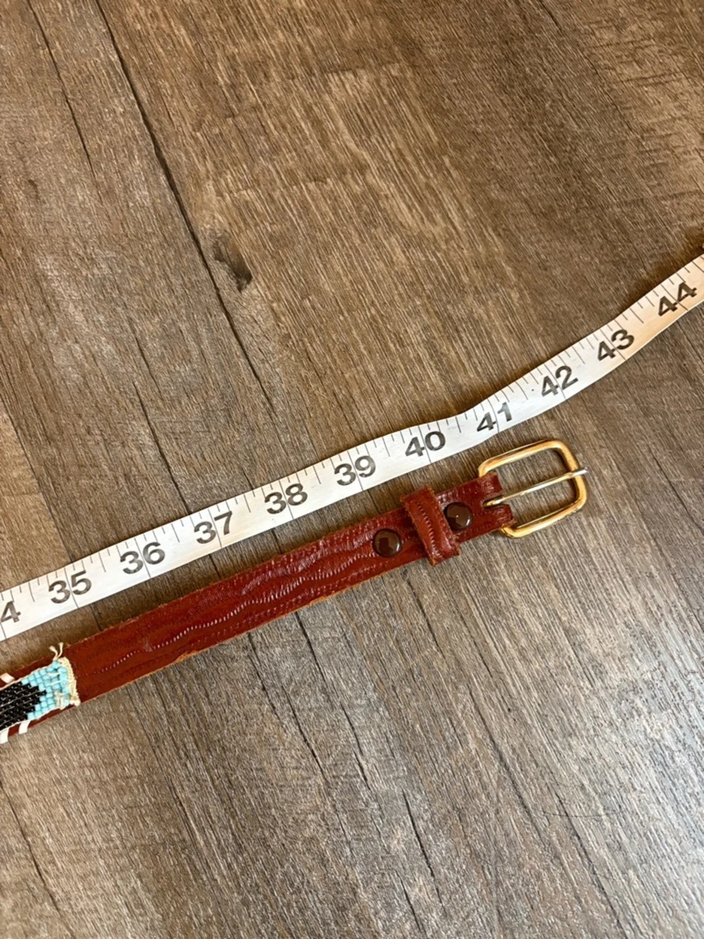 Leather Genuine Cowhide Brown Western Southwestern Beaded Native American Belt